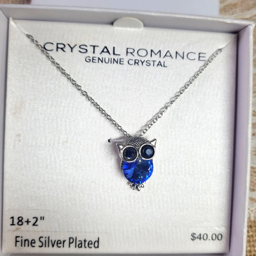 Crystal romance genuine crystal/silver plated owl necklace